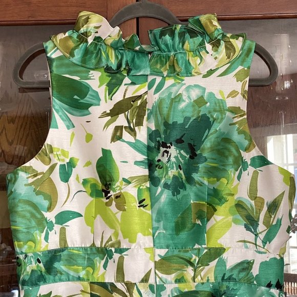 Coldwater Creek Womens 16 Ruffle Neck Floral Summer Shift Dress Green Tropical - Picture 13 of 13